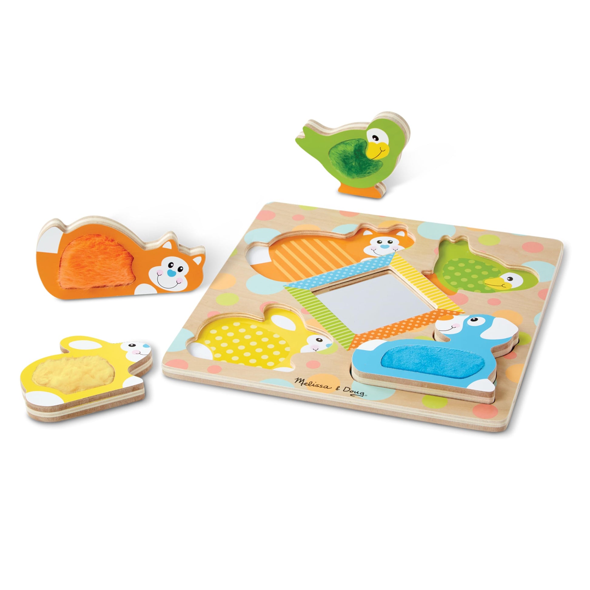 Buy now Melissa & Doug First Play Peek-a-Boo Pets Wooden Touch and Feel Puzzle with Mirror Mirror Toy for Babies and Toddlers, Sensory Toy Puzzle at indiglob india