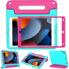 LTROP Case For iPad 9th Generation/iPad 8th Generation/iPad 7th Generation for Kids, iPad 10.2 2021/2020/2019, Shockproof Handle Stand, Blue - Turquoise and Rose