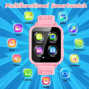 Smart Watch for Kids Gift for Girls Age 5-12, 1.54" Touch Screen Watch with HD Camera Video 39 Games Music Pedometer Flashlight Alarm Clock, Gifts for 7 8 9 10 Year Old Girls Boys