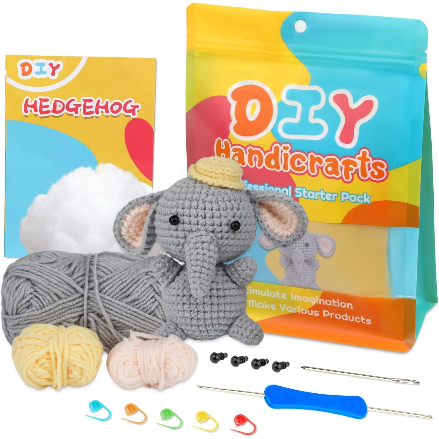 Buy now ZMAAGG Beginners Crochet Kit, Crochet Animal Kit, Knitting Kit with Yarn, Polyester Fiber, Crochet Hooks, Step-by-Step Instructions Video, Crochet Starter Kit for Beginner DIY Craft Art (Penguin) Gray Elephant at indiglob india