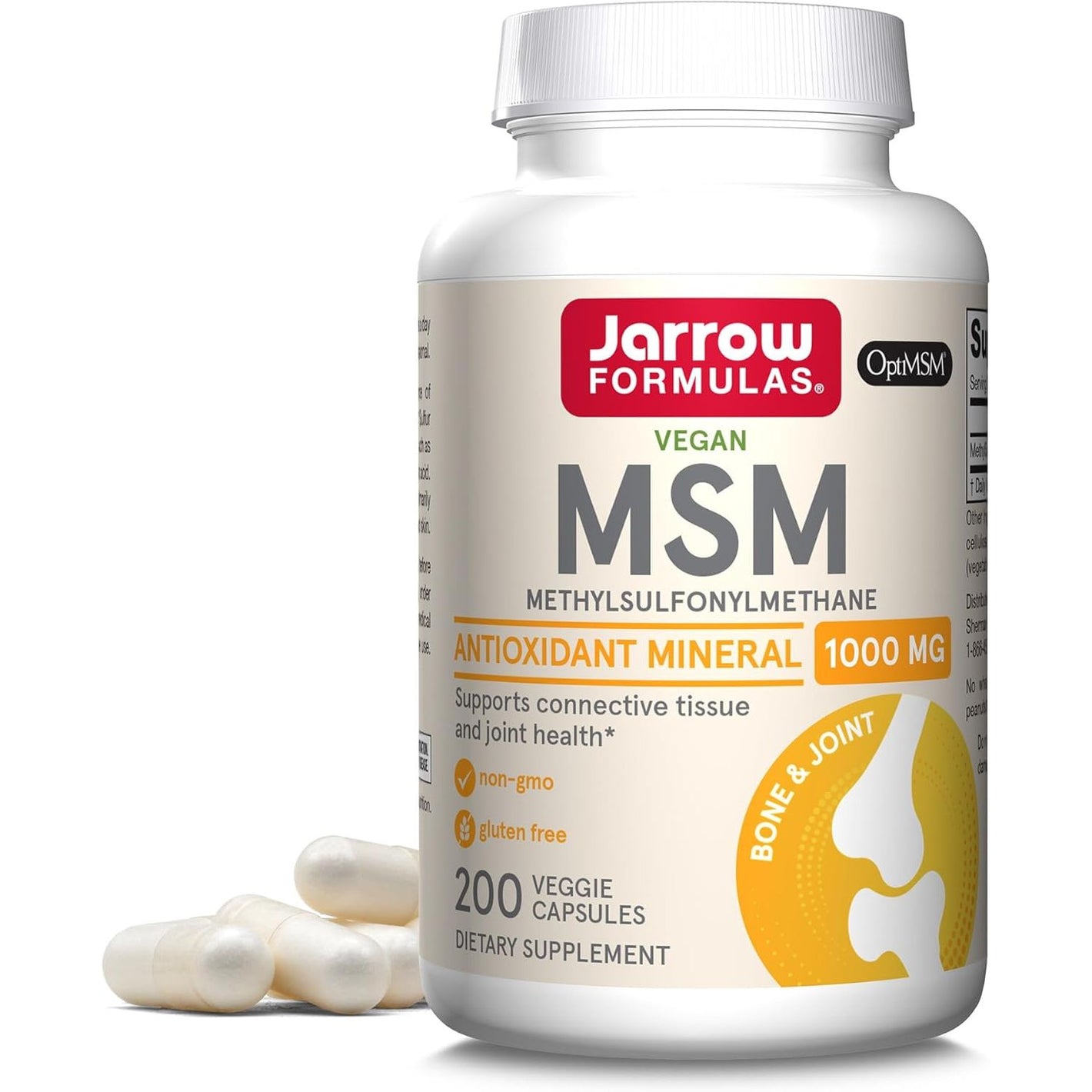 Jarrow Formulas MSM 1000 mg - 200 Veggie Capsules - Methylsulfonylmethane - Source of Sulfur - Dietary Supplement Supports & Strengthens Joints - Up to 200 Servings