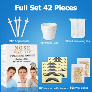 Nose Wax Kit from CoFashion - 50g Wax for Hair Removal, 20 Applicators (Up to 20 Uses), 10 Paper Cups for Nose and Ear Waxing