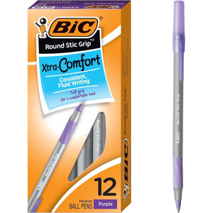 BIC Round Stic Grip Xtra Comfort Fashion Ball Point Pen; Purple; 12 Pack