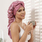 AWAYTR Long Satin Bonnet for Women - Double Layer Elastic Silk Bonnet for Braids Hair Sleeping Cap with Tie Band (Rose Gold)