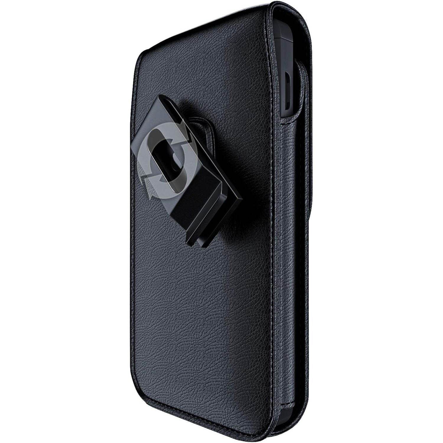 Cell Phone Belt Holster for iPhone 12, 12 Pro, 11 Pro, Xs, X, 10 Vertical Leather Belt Case with Belt Clip, ID/Card Holder Carrying Pouch Cover (Fits Apple iPhone 12, 11 Pro with Otterbox Case) - My Store