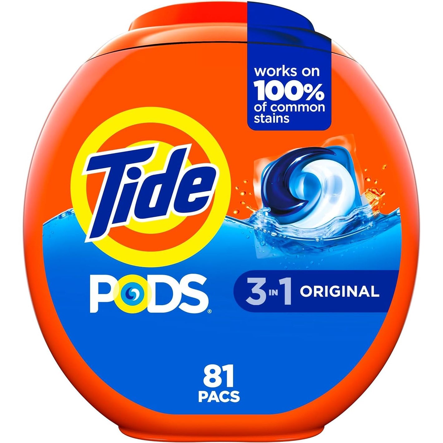 Tide PODS laundry detergent pacs, 3-in-1 Stain Remover, Odor Fighter, Color Protector, 81 Count, HE compatible, Original Scent