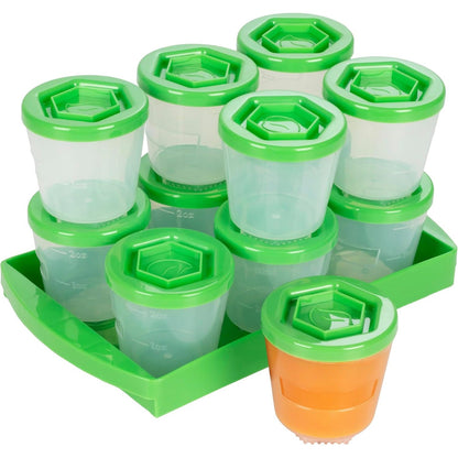Baby Food Storage Containers w Write What You Want Lids (12 Pk) - 2oz Reusable Leakproof Plastic Jars & Tray- Freezer, Microwave & Dishwasher Safe- BPA/PVC Free, Compatible w Bullet Blender, Gift