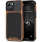 TENDLIN Compatible with iPhone 14 Pro Max Case Wood Grain with Carbon Fiber Texture Design Leather Hybrid Slim Case Black