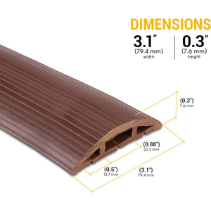 4-Foot Cord Cover - Floor Cable Management Kit for Indoor or Outdoor Use - 3-Channel Cable Raceway for Sidewalks or Walkways by Simple Cord (Brown)