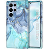 Btscase Case for Samsung Galaxy S22 Ultra 5G, Marble Pattern 3 in 1 Heavy Duty Shockproof Full Body Rugged Hard PC+Soft Silicone Drop Protective Women Girl Covers, Rose Gold - Blue Cyan