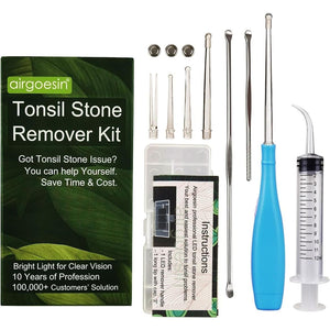 Airgoesin™ Upgraded Tonsil Stone Remover Tool, Blue, 5 Tips, Tonsillolith Pick Case + 1 Irrigator Fresh Breath Oral Rinse