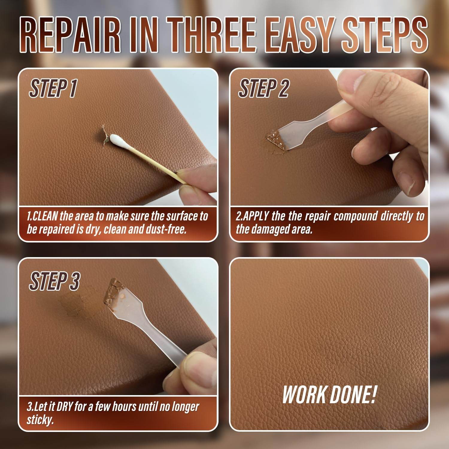 ARCSSAI ARCSSAL Brown Leather Repair Kit for Furniture, Leather Couch Repair Kit for Sofa, Jacket, Car Seats and Purse with Super Easy Instructions, Restores Any Material, Bonded, Pleather, Genuine - My Store