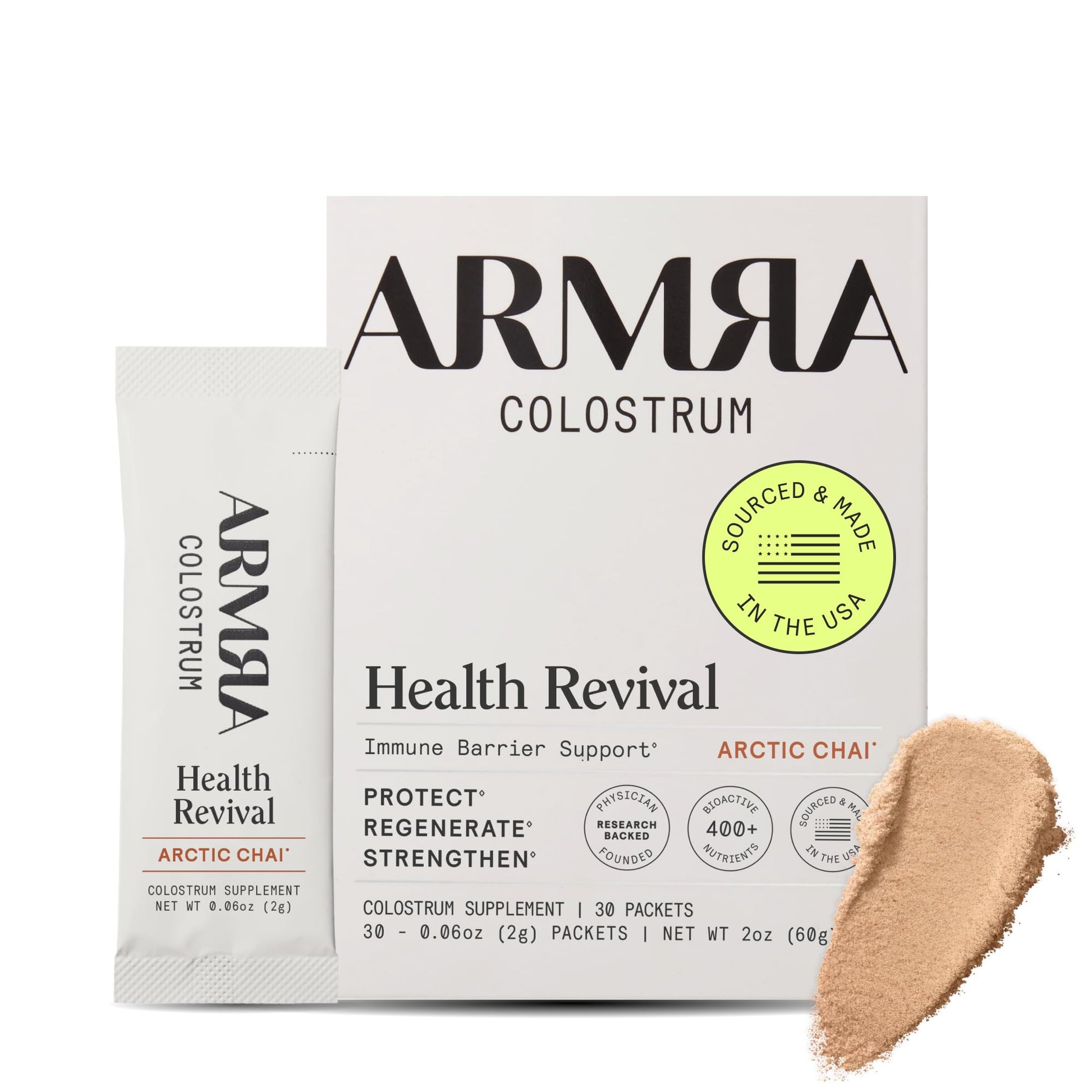 Buy now ARMRA Colostrum Powder | Unflavored | Gut Health & Bloating | Skin & Hair | Immunity | Keto, Gluten & Fat-Free | 30 Servings Arctic Chai 30 Servings (Pack of 1) at indiglob india