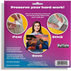 Puzzle Presto Peel & Stick Saver: The Original and Still the Best Way to Preserve Your Finished Puzzle! - 6 Adhesive Sheets and 2 Adhesive Hangers