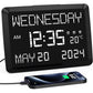 11.5” Digital Wall Clock with Date,Time,Week,Indoor Temperature,3 Alarms,5 Dimmer,2 USB Chargers,Battery Backup,Snooze,12/24H for Elderly,Parents,Impaired Vision,Dementia,Memory Loss,Office,Bedroom