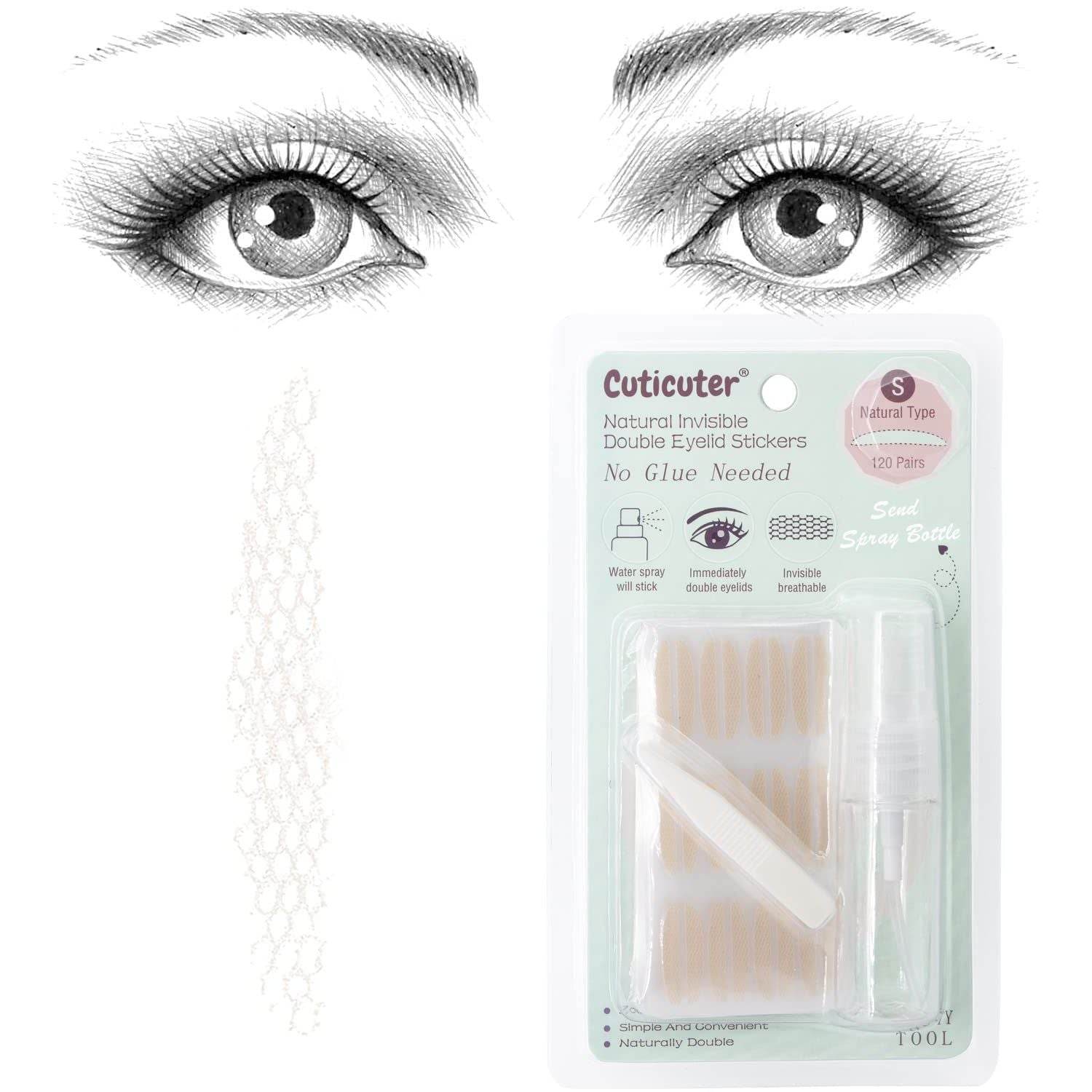 120Pieces Double Eyelid Tape, Invisible Lace Eyelid Lifter Strips, Natural Fiber Waterproof Eye Lid Contour Stickers for Droopy Lids, Hooded Eyes - My Store