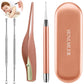 4 Pack Ear Pick with Light, Ear Cleaner Ear Wax Removal Tool Kit for Kids and Adults, Ear Picks Digger & Tweezers & Spiral Spring Ear Spoon Set with Storage Box (Rose Gold)