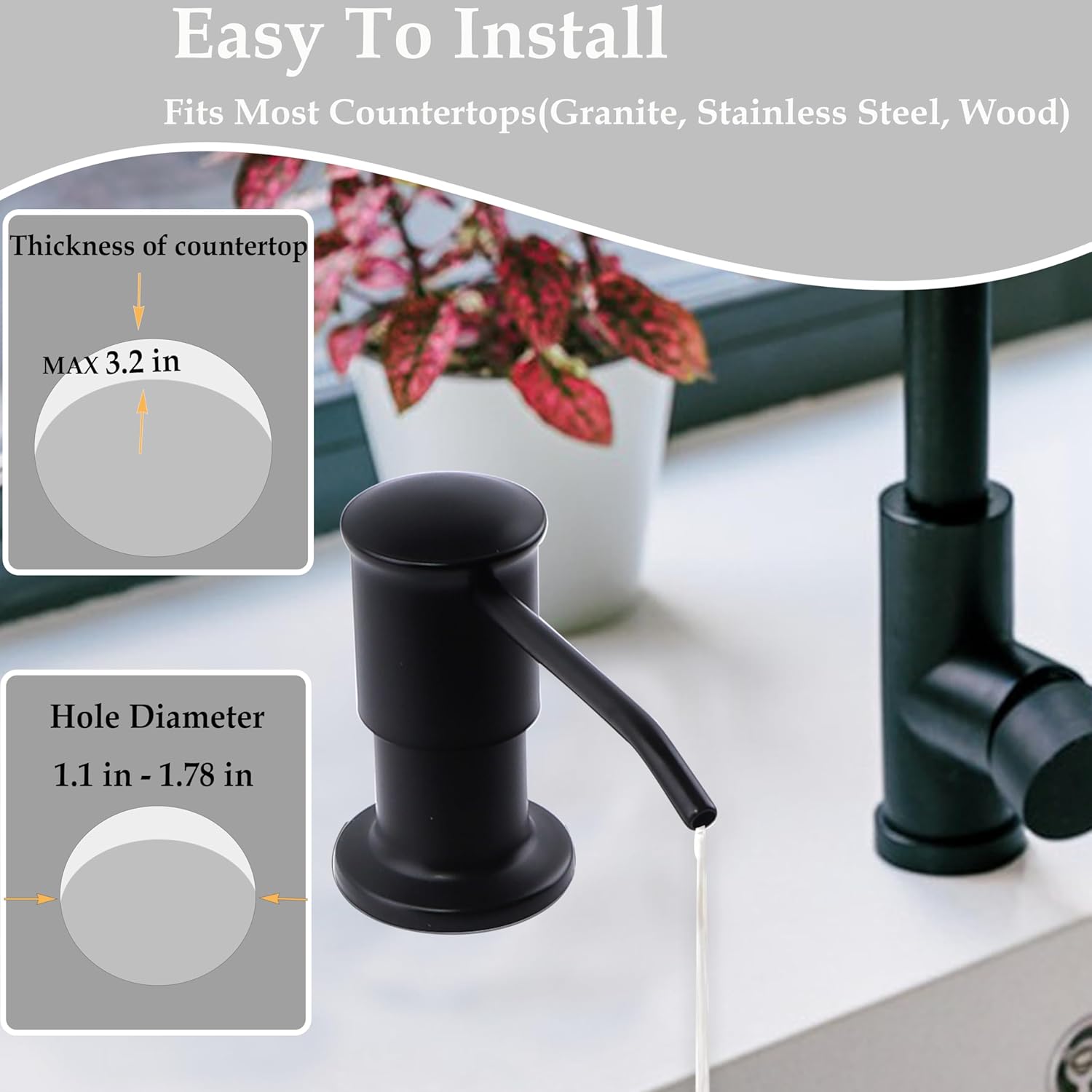 Buy now Sink Soap Dispenser Pump Black Built in Kitchen Counter Dish Soap Dispenser with 41" Extension Tube/17 Oz Bottle for Bathroom Under Sink Hand Soap Lotion Pump at indiglob india