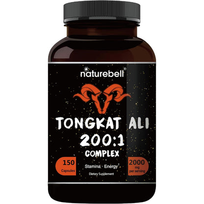 Tongkat Ali 200:1 (Longjack) Extract for Men, 2000mg Per Serving, 150 Capsules, Indonesia Origin, Eurycoma Longifolia | with Panax Ginseng for Energy, Stamina, & Male Health Support