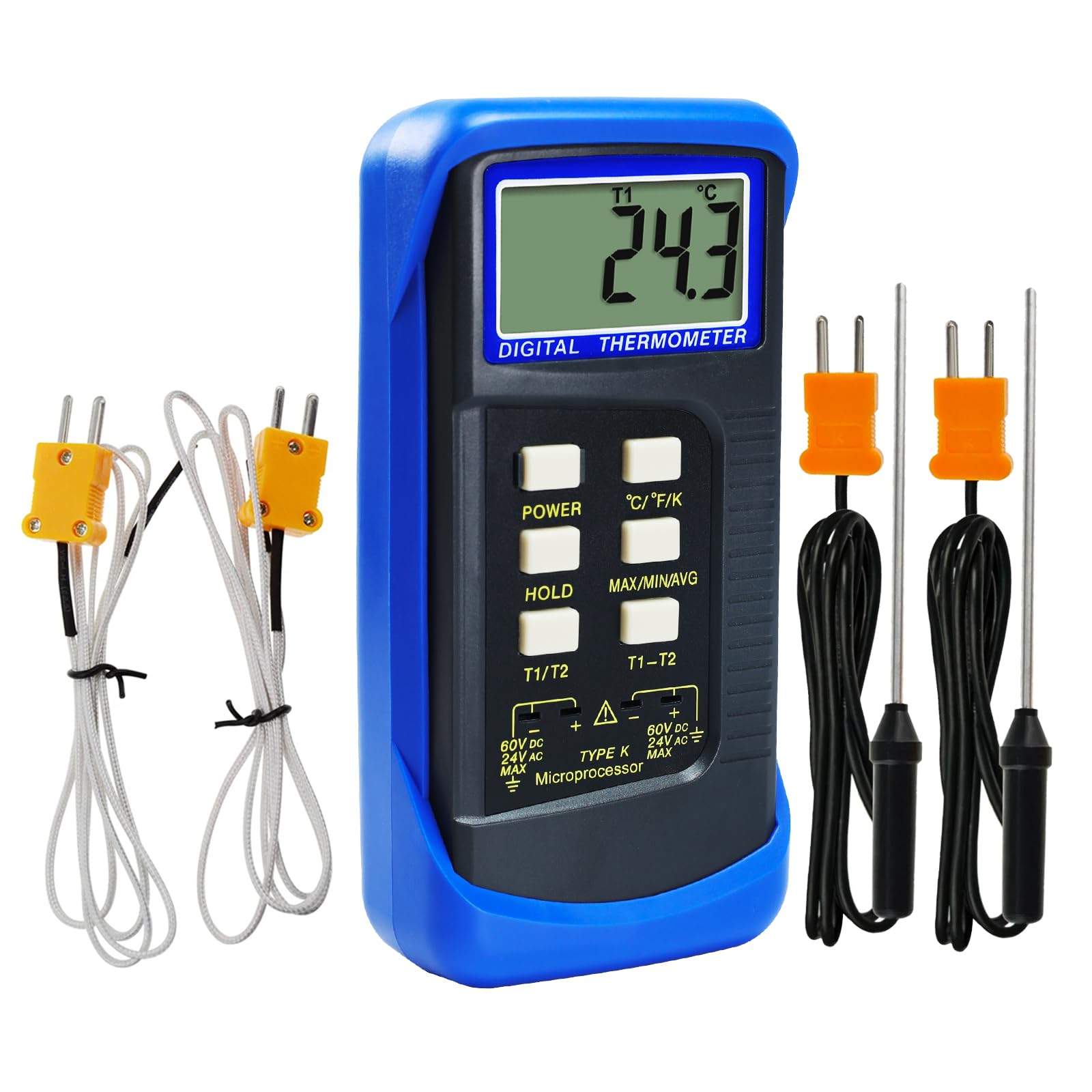 Buy now Thermocouple Thermometer Digital K Type Dual Channel Thermometer HVAC Temperature Meter with 4 Thermocouples, MAX/MIN/AVG Temperature Measurement, -50~1300°C (-58~2372°F) at indiglob india