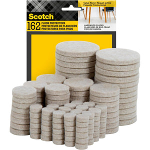 Scotch Felt Pads 162 PCS Beige, Felt Furniture Pads for Protecting Hardwood Floors, Round, Assorted Sizes Value Pack, Self-Stick design, Protecting from nicks, dents and scratches (SP845-NA)