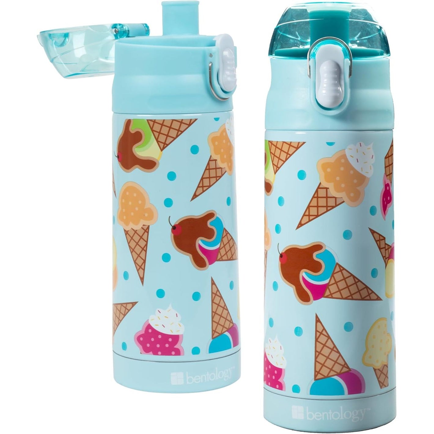 Buy now Bentology Stainless Steel 13 oz Reusable Water Bottle for Kids, Ice Cream - Double Wall Insulated, Spill Proof Lid w/Built-in Straw- Keep Liquids Hot or Cold For Hours- Fits in Lunch Boxes & Bags at indiglob india