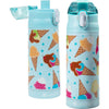 Bentology Stainless Steel 13 oz Reusable Water Bottle for Kids, Ice Cream - Double Wall Insulated, Spill Proof Lid w/Built-in Straw- Keep Liquids Hot or Cold For Hours- Fits in Lunch Boxes & Bags - Ice Cream