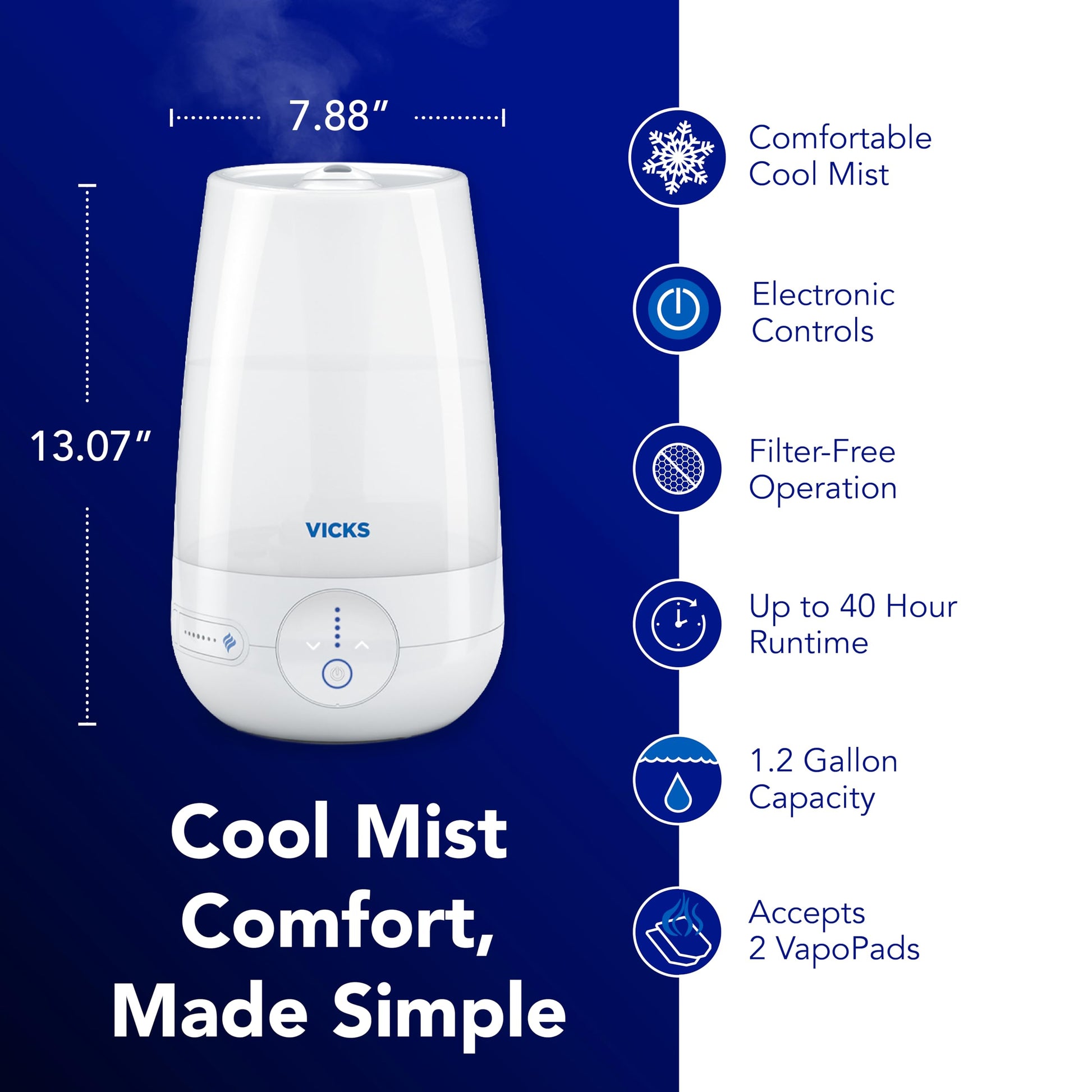 Buy now Vicks FilterFree Plus Cool Mist Plus Humidifier (VUL565), Medium Room ƒ??Filter-Free Cool Mist Humidifier for Baby, Kids and Adult Rooms, Works with Vicks VapoPads at indiglob india