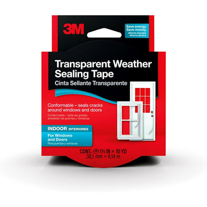 3M Transparent Weather Sealing Tape, 1.5" in x 30' ft, For Interior Windows and Doors, Moisture Resistant Tape, Helps Reduce Energy Loss, Seals Cracks, Made in the USA (2110NA)