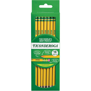 Ticonderoga Wood-Cased Pencils, Pre-Sharpened, #2 HB Soft, Yellow, 18 Count