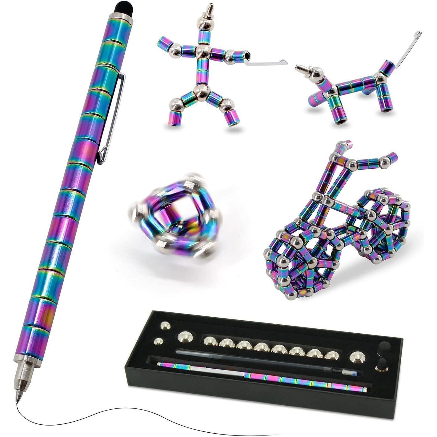 TTzycc Magnetic Pen With 13 Rings - Decompression Magnet Metal Fidget Pen, Creative Toy That Writes, Intellectual Learning and Stress Reduction Gift for Family or Friends