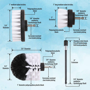 Hiware 4 Pcs Drill Brush Car Detailing Kit with Extend Attachment, Soft Bristle Power Scrubber Brush Set for Cleaning Car, Boat, Seat, Carpet, Upholstery and Shower Door - White