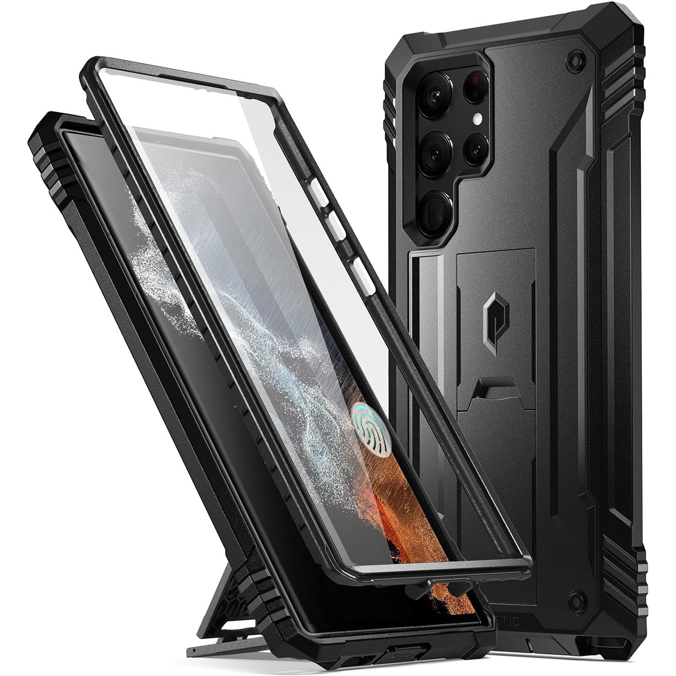 Buy now Poetic Revolution Case Compatible with Galaxy S22 Ultra 5G 6.8 inch, Full Body Rugged Shockproof Protective Cover Case with Kickstand, Built-in Screen Protector Work with Fingerprint ID, Black Default at indiglob india