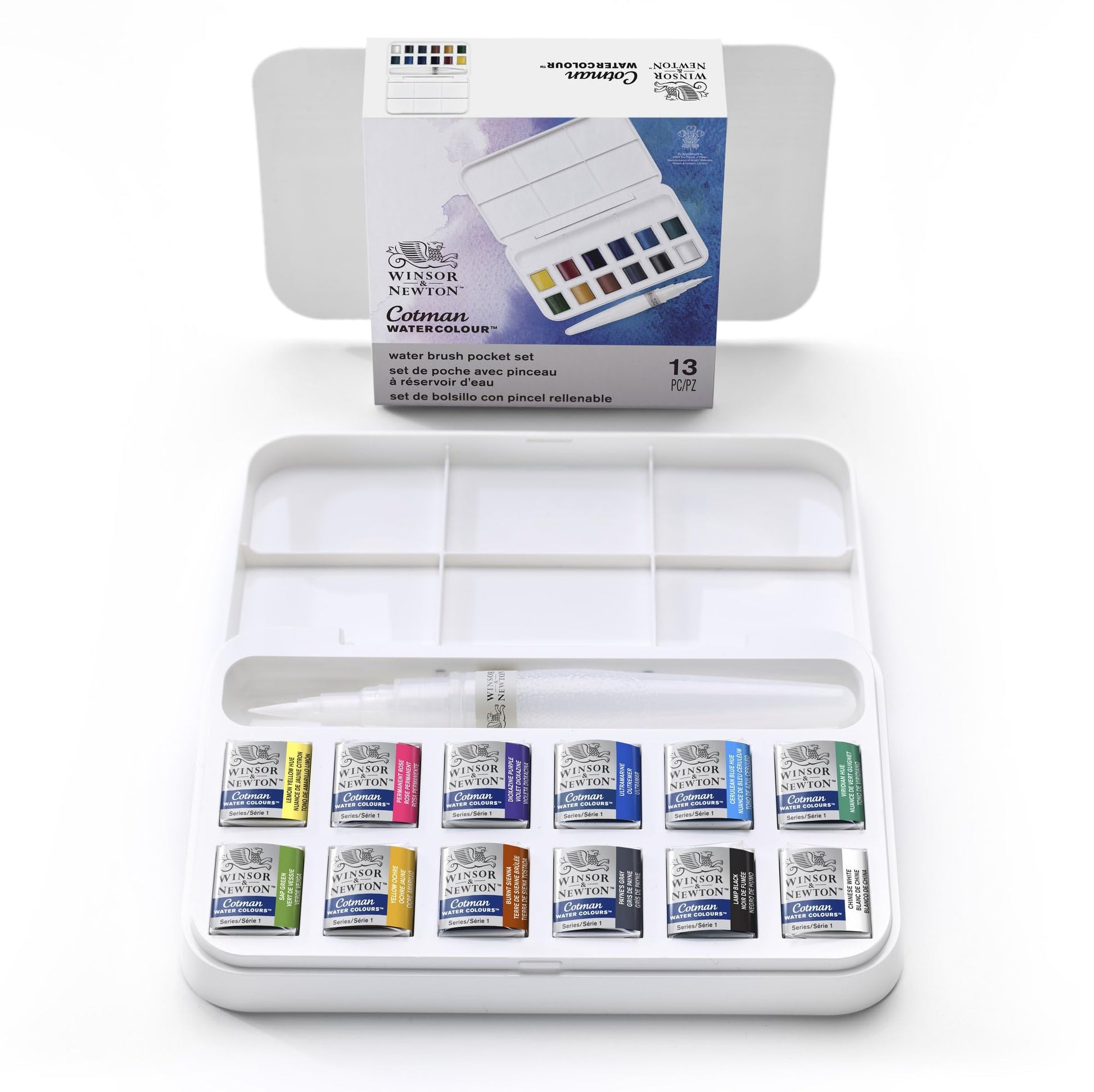 Buy now Winsor & Newton Cotman Watercolor Paint Set, Field Pocket Set, 12 Half Pan w/ Brush, Sponge, Bottle at indiglob india