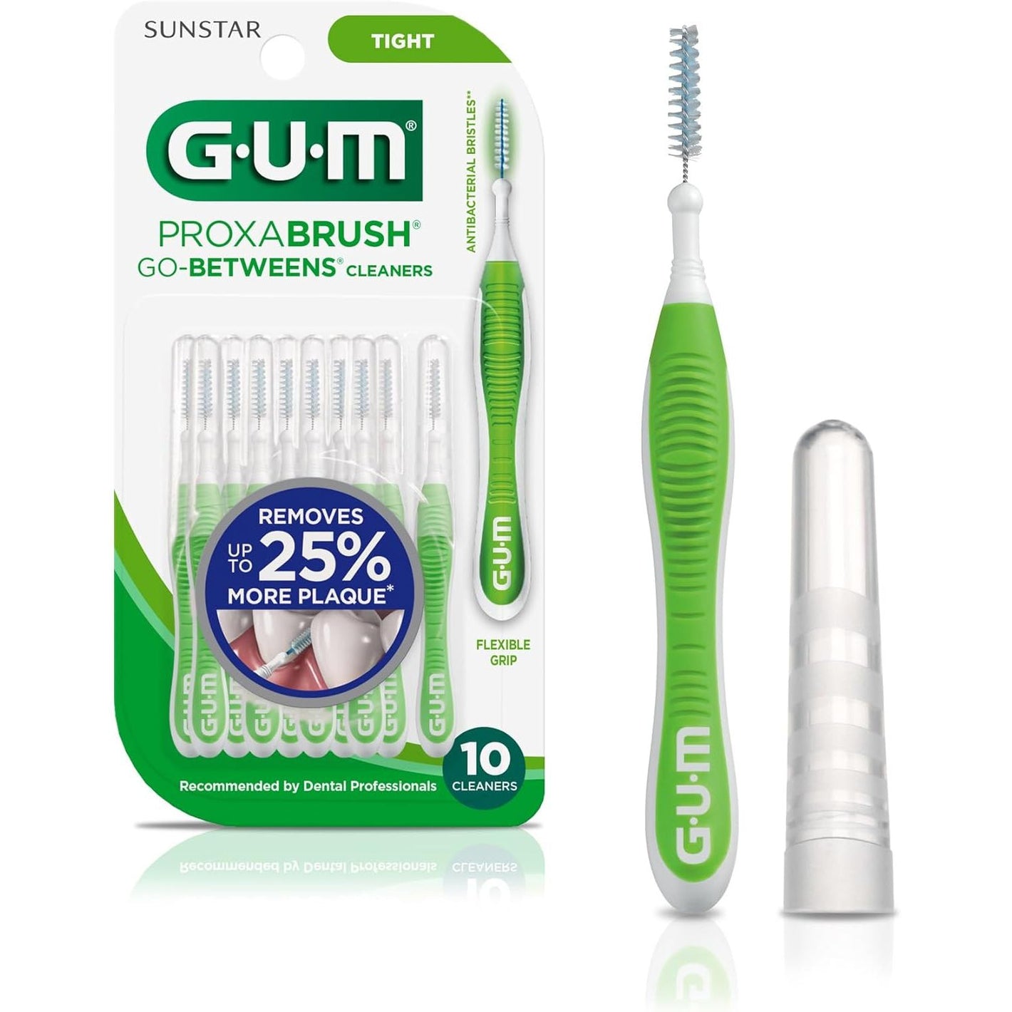 GUM Proxabrush Go-Betweens - Tight - Interdental Brushes - Soft Bristled Dental Picks for Plaque Removal Health - Safe for Braces & Dental Devices, 10ct