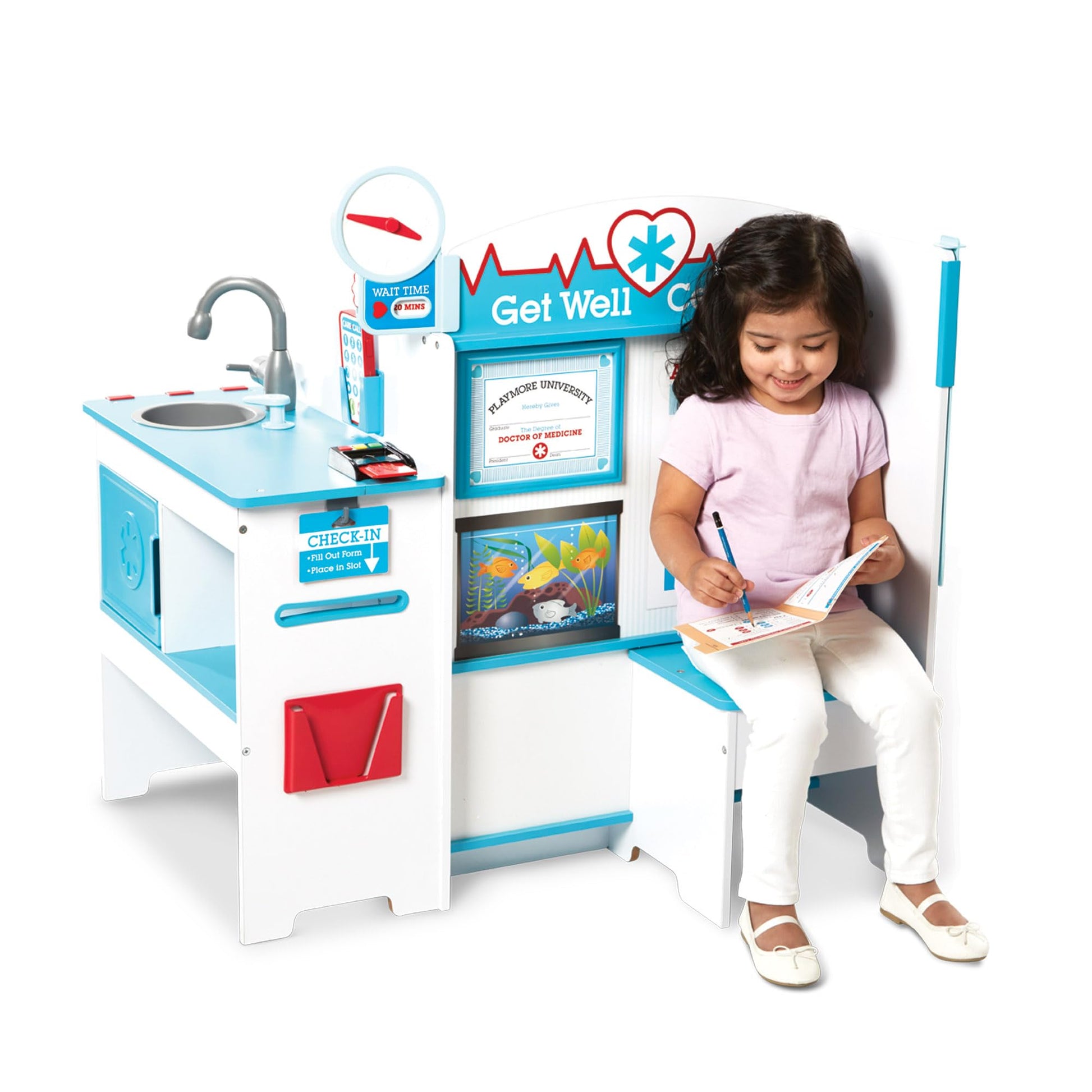 Buy now Melissa & Doug Wooden Get Well Doctor Activity Center - Waiting Room, Exam Room, Check-In Area - FSC Certified at indiglob india
