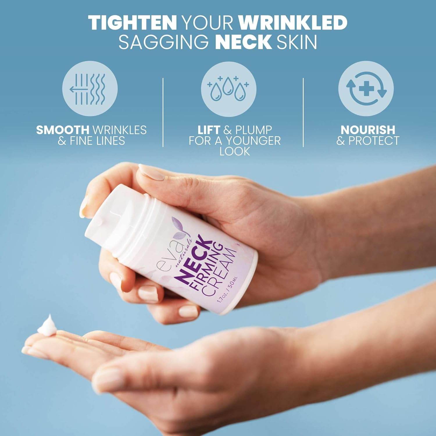 Eva Naturals Neck Firming Cream for Women - Neck Cream for Firming, Tightening, Lifting Sagging Skin, Anti Aging Moisturizer with Retinol, Collagen, Hyaluronic Acid, Peptides & Vitamin C — 1.7 Fl Oz - My Store