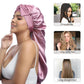 AWAYTR Long Satin Bonnet for Women - Double Layer Elastic Silk Bonnet for Braids Hair Sleeping Cap with Tie Band (Rose Gold)