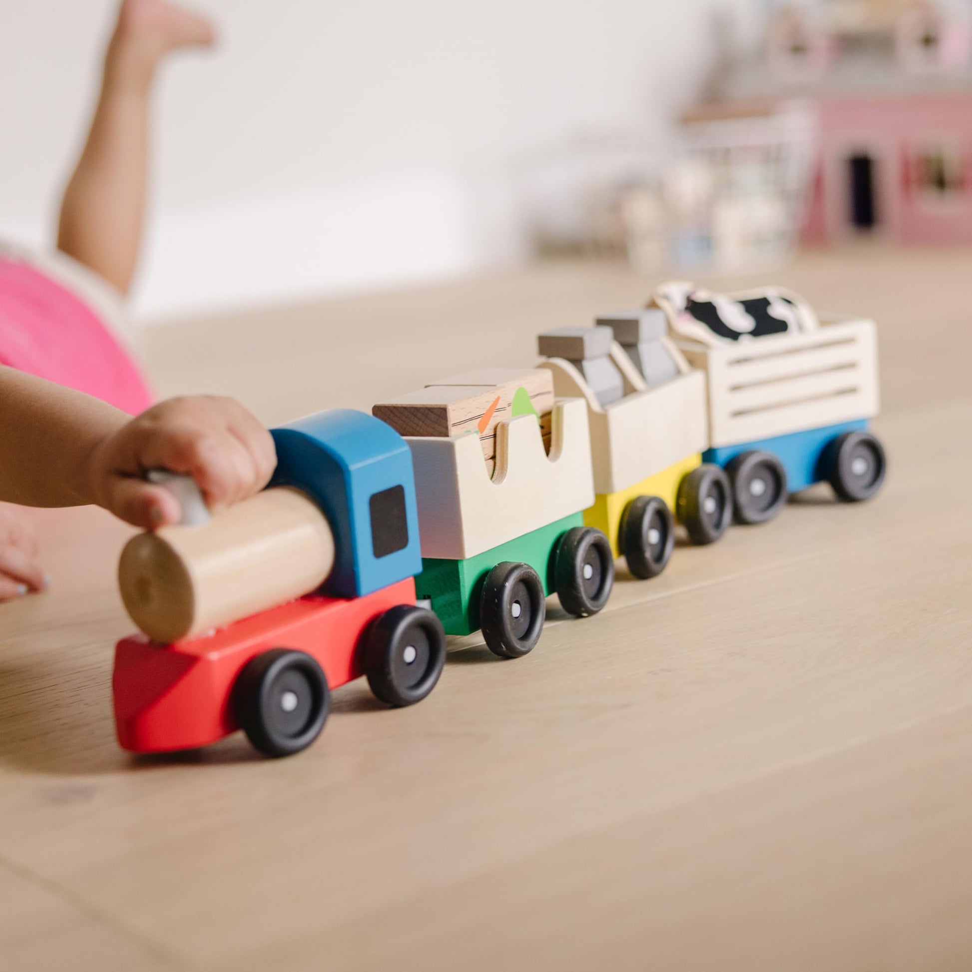 Buy now Melissa & Doug Wooden Farm Train Set - Classic Wooden Toy (3 Linking Cars) at indiglob india