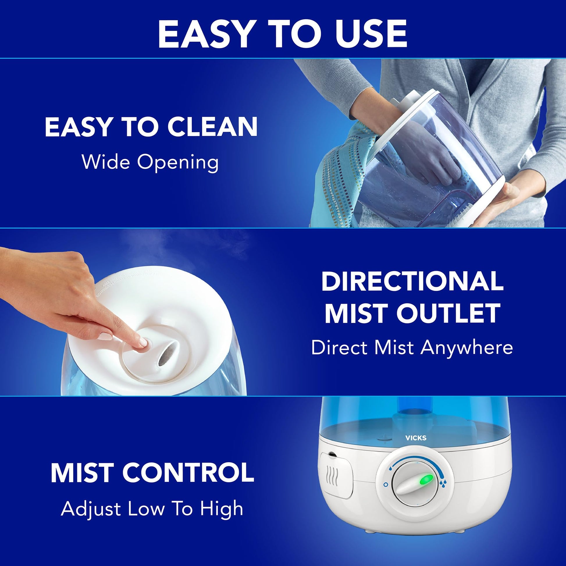 Buy now Vicks Filter-Free Ultrasonic Humidifier, Recommended by Pediatricians*, 1.2 Gal Ultrasonic Cool Mist Humidifiers for Bedrooms & Kids Rooms, Works with Vicks VapoPads at indiglob india
