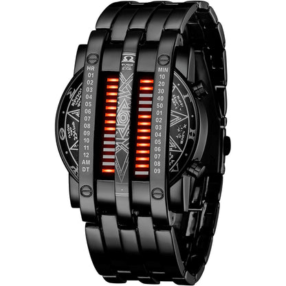 Binary Matrix Blue LED Digital Watch Mens Classic Creative Fashion Black Plated Wrist Watches