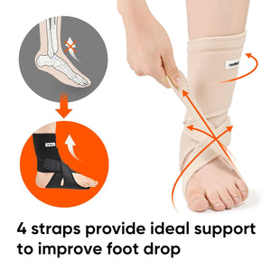 NEOFECT Drop Foot Brace Beige Right AFO Foot Drop Brace for Walking, Drop Foot Brace with Shoes, Stroke Recovery Equipment, Foot Drop Brace for Sleeping, Adjustable Ankle Brace (Right)