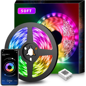 Nexillumi Led Lights for Bedroom 50ft(1 Roll of 50ft) Music Sync Color Changing Led Strip Lights Smart with Remote and App Control Built-in Mic for Party Home Room Decor Luces LED para Cuarto