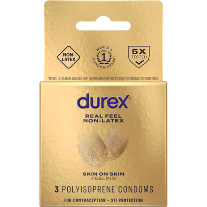 Durex Condom Real Feel Non Latex Condoms, 3 Count