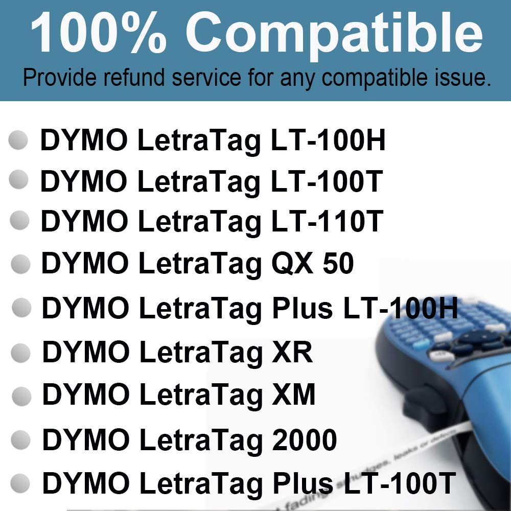 Buy now FlyLong 6pack Compatible Label Tape Replacement for DYMO Letratag 91330 Paper Refills 12mm x 4m (1/2 Inch x 13 Feet) Black on White Label Tapes 10697 for DYMO LetraTag Plus LT100H LT100T Label Makers at indiglob india