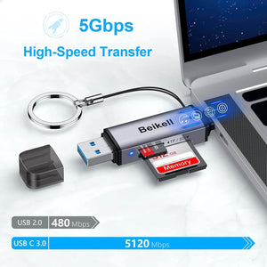 Beikell SD Card Reader,Dual Connector USB C USB 3.0 Memory Card Reader Adapter - Supports SD/Micro SD/MMC/SDXC/SDHC/Micro SDHC Compatible with MacBook Pro, MacBook Air, Galaxy S21, S22 - My Store