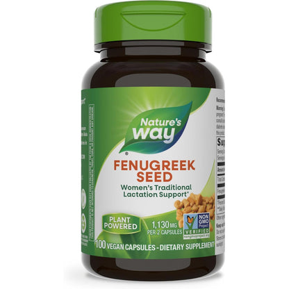 Nature's Way Fenugreek Seed Supplement, Fenugreek for Traditional Breastfeeding Lactation Support*, Non-GMO Project Verified, Vegan, 100 Capsules (Packaging May Vary)