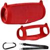 Silicone Case Cover for JBL Charge 5 Portable Bluetooth Speaker, Travel Gel Soft Skin,Waterproof Rubber Carrying Pouch with Strap (Black) - Red