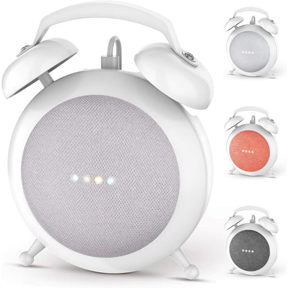 Google Home Mini Stand Holder, Retro Alarm Clock Stand Mount Base Protective Case Compatible with Google Home Mini and Nest Mini (White)