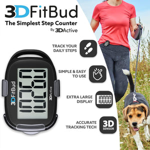 3DFitBud Simple Step Counter Walking 3D Pedometer by 3DActive with Clip, Lanyard Accurate Fitness Tracker for Men, Women & Elderly Daily Exercise - A420S
